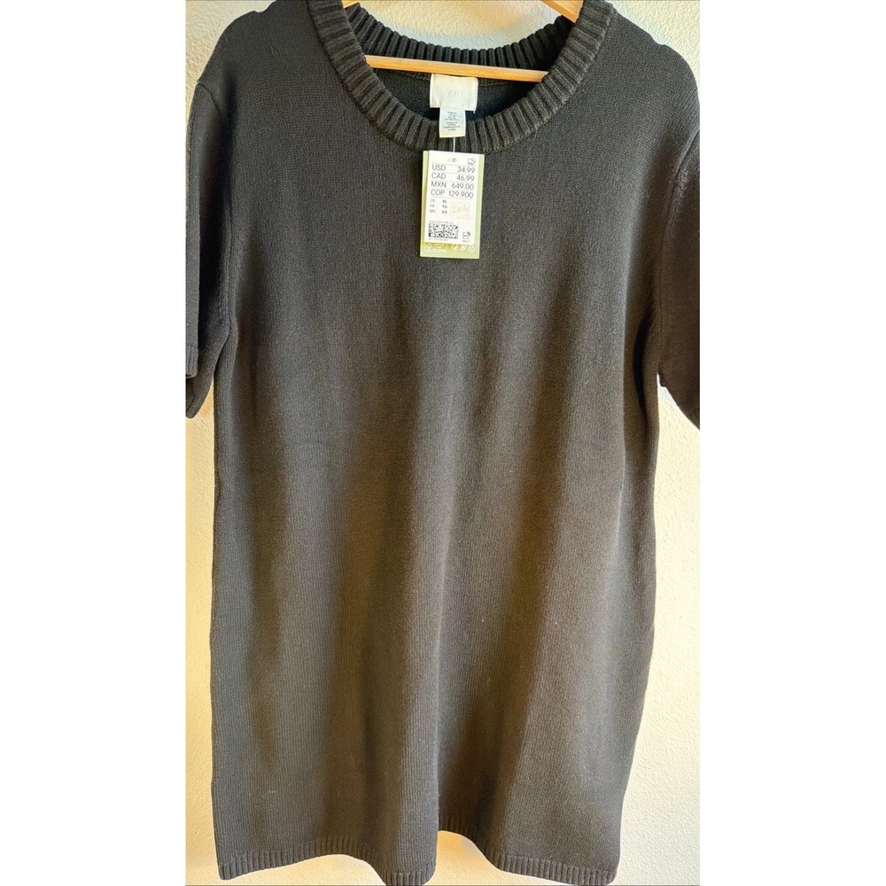 HM Women's XL Black Short Sleeve Sweater Fine Knit Crew Neck Crewneck Top NWT